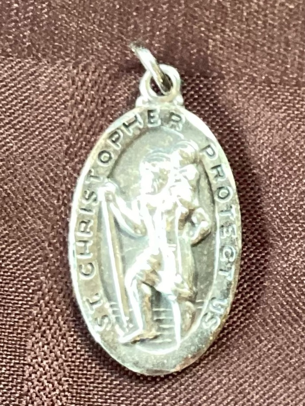 Sterling St. Christopher Oval Pendant Charm in Silver